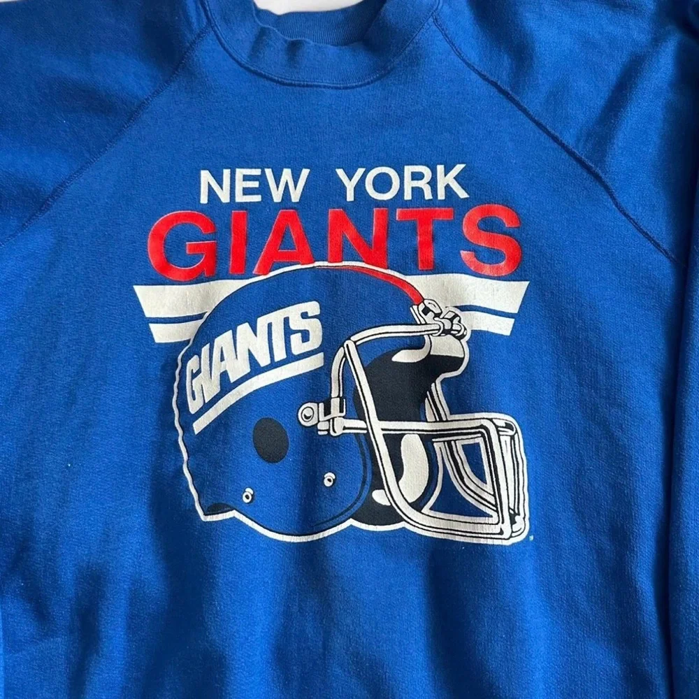 Vintage NFL New York Giants Blue Sweatshirt Trench Made in USA XXL